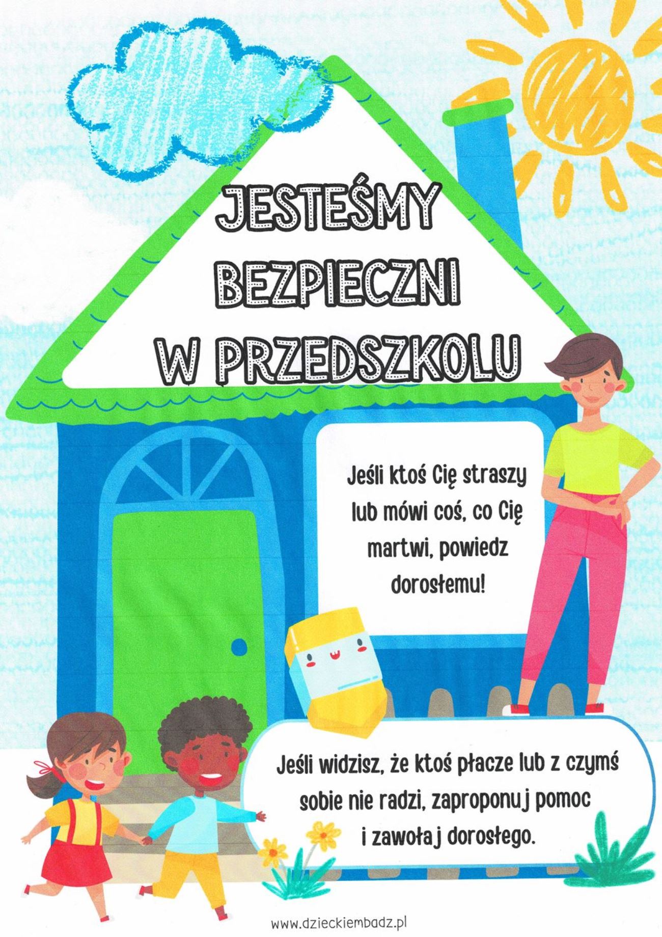 jesteśmy bezpieczni w przedszkolu - plakat www.dzieckiembadz.pl