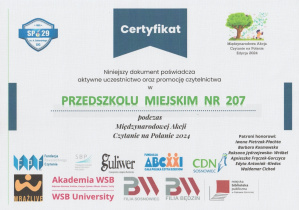 certyfikat - międzynarodowa akcja promocji czytelnictwa - czytanie na polanie - maj 2024