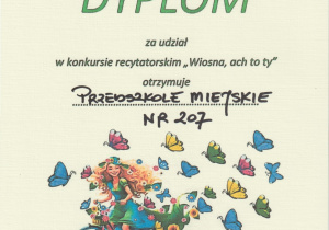 dyplom - konkurs recytatorski - wiosna, ach to Ty - maj 2024