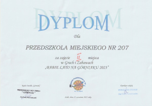 dyplom - II miejsce w grach i zabawach "Babie Lato na Górniaku" - wrzesień 2023