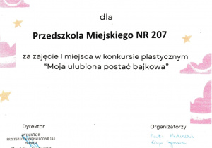dyplom - I miejsce - konkurs plastyczny - moja ulubiona postać bajkowa - listopad 2024