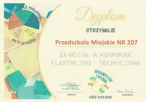 dyplom - konkurs plastyczno - techniczny - sensoryczne cyferki - marzec 2025