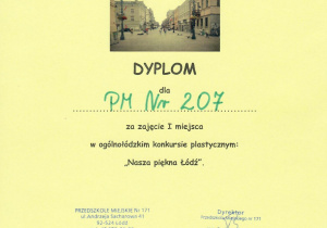 dyplom - konkurs plastyczny - Nasza piękna Łódź - 1 miejsce - marzec 2025