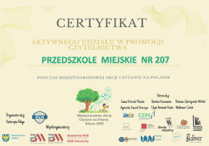 certyfikat - Międzynarodowa Akcja Czytelnicza - Czytanie na Polanie 2025