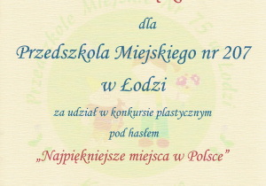 podziękowanie - konkurs plastyczny - Najpiękniejsze miejsca w Polsce - maj 2025
