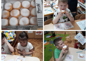 dzieci jedzą pączki