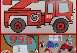 praca strażaka i jego atrybuty - plakat dzieci