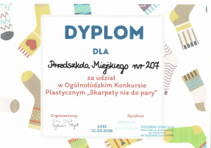 dyplom - ogólnołódzki konkurs plastyczny - Skarpety nie do pary