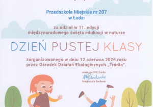 certyfikat - dzień pustej klasy - czerwiec 2026