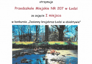 dyplom konkurs fotograficzny - Jesienny krajobraz Łodzi w obiektywie - I miejsce "Biedroneczek" 2025