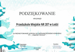 podziękowanie - udział w konkursie plastycznym - Zimowy pejzaż