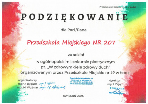 podziękowanie - konkurs plastyczny - w zdrowym ciele zdrowy dzuch