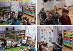 dzieci słuchają czytanych bajek