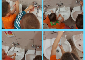 dzieci ćwiczą dokładne mycie rąk