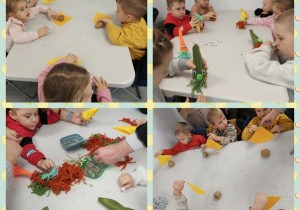 dzieci wykonują skrzaty z ziemniaka, filcu i włóczki