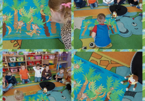 dzieci rozmieszczają w gaju życzliwe słowa zapisane na bananach