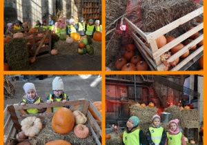 dzieci oglądają wystawę dyń