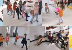 dzieci biorą udział w zabawach ruchowych z piłką