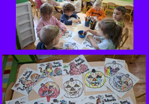 dzieci kolorują halloweenowe obrazki
