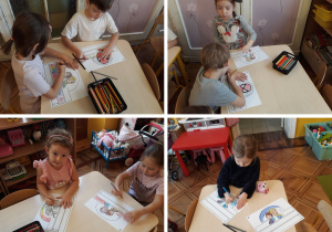 dzieci kolorują opaski z bohaterami bajek