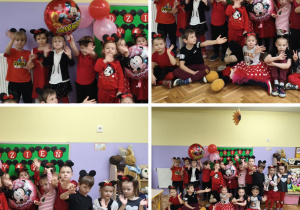 wspólna fotografia grupy z balonami i maskotkami