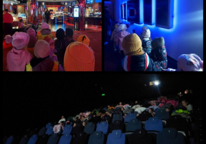 dzieci w drodze do sali kinowej