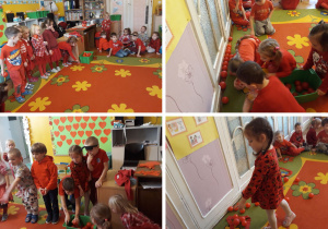 dzieci rzucają czerwonymi piłeczkami do celu