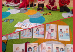 dzieci układają historyjkę obrazkową