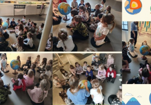 dzieci poznają nazwy kontynentów i wskazują je na globusie