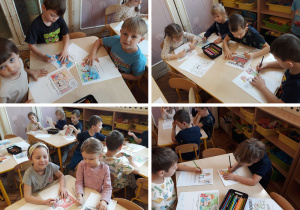 dzieci kolorują obrazki z prawami dziecka