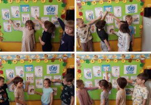 dzieci wskazują obrazki z ilustrowanymi prawami dziecka