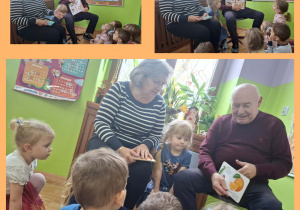 dziadek pokazuje ilustracje w książce