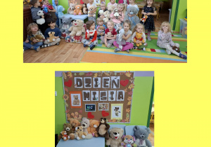 dzieci z misiami przyniesionymi z domu