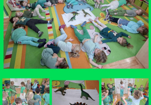 dzieci bawią się przy piosence "Dinozaur"