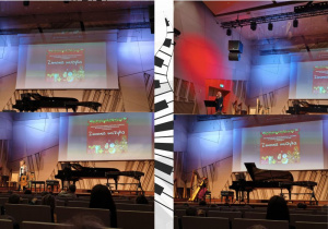 dzieci słuchają koncertu świątecznego w szkole muzycznej