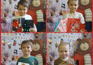 dzieci z kartkami świątecznymi