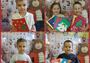dzieci prezentują kartki wykonane z rodzicami