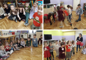 dzieci podają sobie balony w zabawie