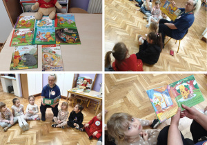 dzieci słuchają czytanych przez nauczyciela przygód Kubusia Puchatka