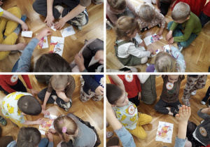 dzieci układają w zespołach obrazki z części