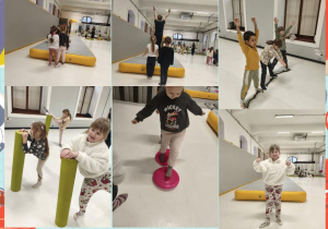 dzieci wykonują ćwiczenia gimnastyczne według instrukcji