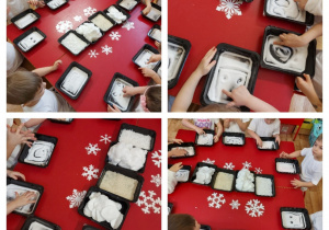 dzieci rysują różnorodne wzory na soli