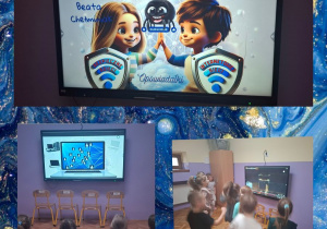 dzieci wykorzystują na zajęciach ekran multimedialny