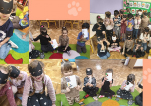 dzieci w maskach kotów wykonują zadania specjalne