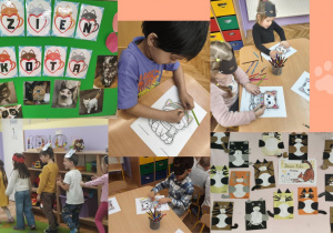 dzieci wykonują prace związane z kotami