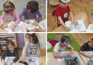 dzieci kolorują sylwetki kotów