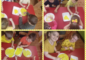 dzieci malują żółtą farbą