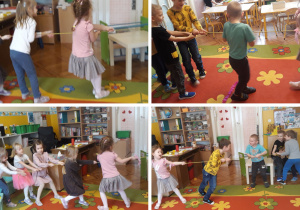 dzieci przeciągają linę w zespołach