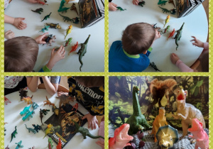 dzieci bawią się dinozaurami
