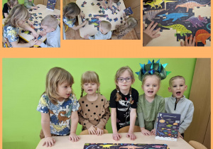 dzieci układają puzzle - świat dinozaurów